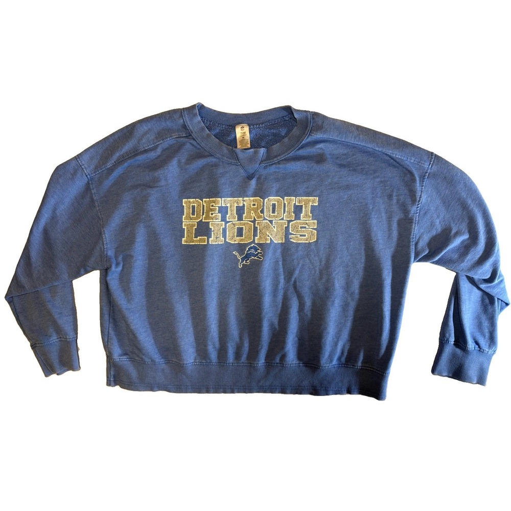 Detroit Lions Crewneck Sweatshirt Women's XL Cropped Fit Blue Gray Logo NFL